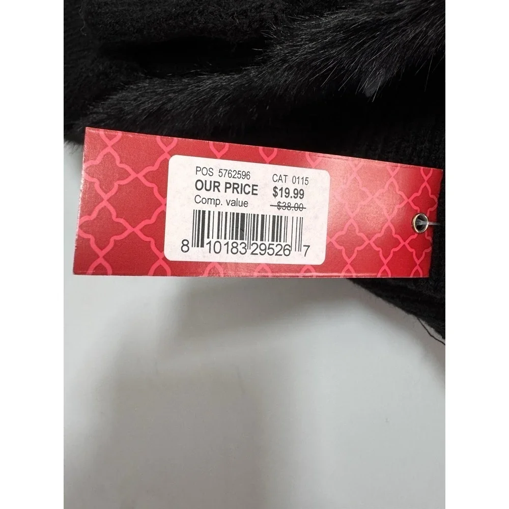 NWT Kelly & Katie Textured Tech Touch Screen Mittens Black Fuzzy Warm One Size